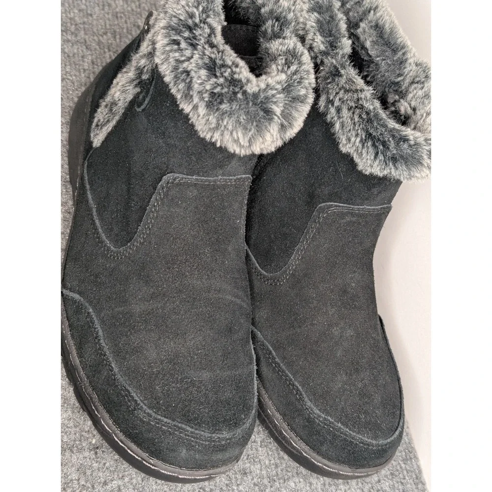 Khombu Iris Black Suede‎ Ankle Boots Womens 10M Faux Fur Lined Winter Zip